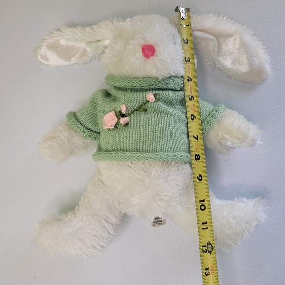 Dan Dee Collector's Choice White Easter Bunny Rabbit Green Sweater Pink Rose 12" - Picture 8 of 8